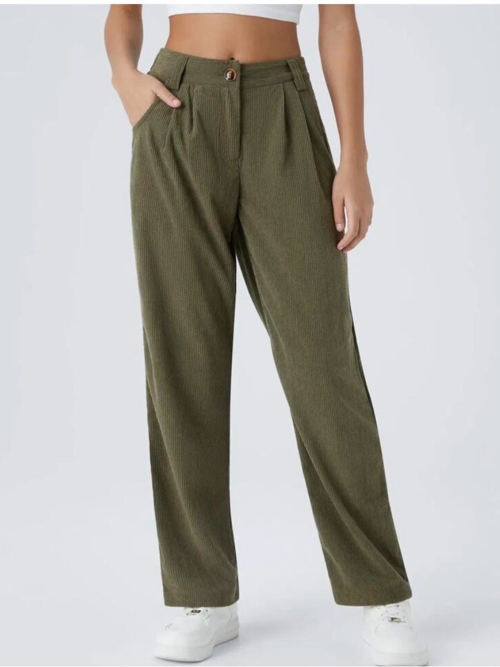 Halara Corduroy Pants Large Green AuraCord Relaxed High Rise Pocket Casual, L
